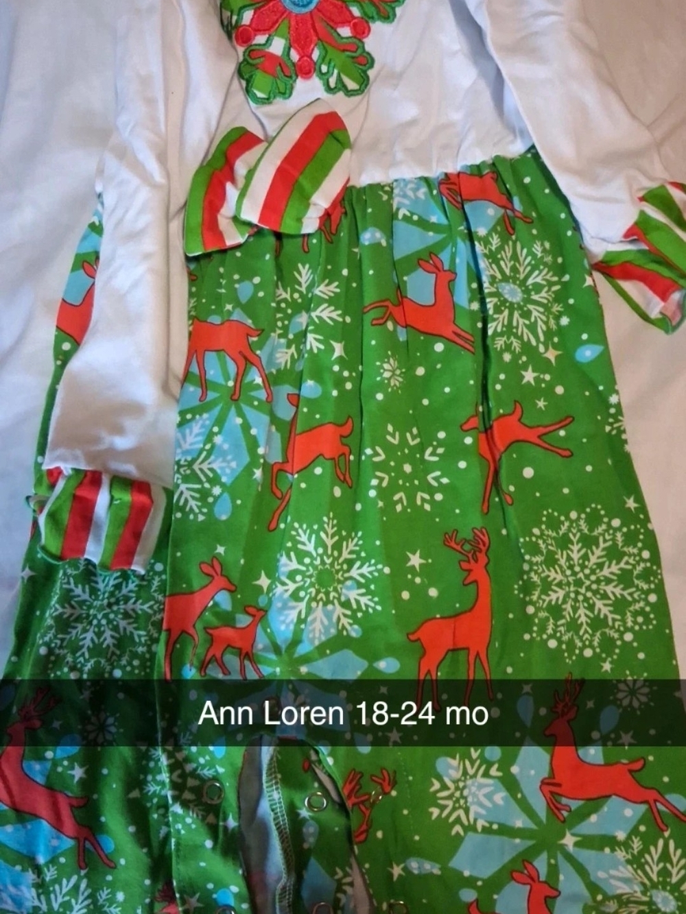 Ann Loren Green and Red Reindeer One-Piece Bodysuit